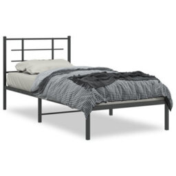 Berkfield Metal Bed Frame Without Mattress With Headboard Black 90X190Cm - thumbnail 2