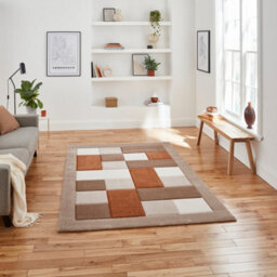 Beige Terra Bordered Chequered Geometric Modern Easy To Clean Rug For Living Room Bedroom And Dining Room-120Cm X 170Cm - thumbnail 1
