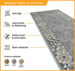 Murcia Hallway Runner Rug - Hardwearing, Non-Slip & Durable Carpet For Hall, Kitchen & Corridor - thumbnail 3