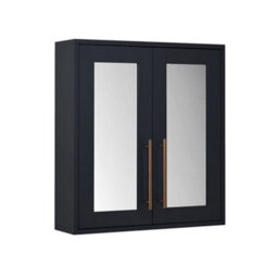 Homestylestore 600 X 650mm Black Grey Wall Mounted Mirrored Door Bathroom Cabinet With Brushed Copper T Bar Handles - thumbnail 1
