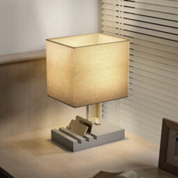 Wyld Haus Kata Grey Fabric Bedside Table Lamp With Solid Wood Base, Usb-A & Usb-C Charging, Phone Stands - thumbnail 9