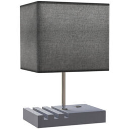 Wyld Haus Kata Grey Fabric Bedside Table Lamp With Solid Wood Base, Usb-A & Usb-C Charging, Phone Stands - thumbnail 1