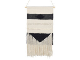 Beliani Handwoven Beige Cotton Wall Hanging With Tassels, Black Geometric Pattern, 44 X 107 Cm - thumbnail 1