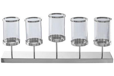 Orsina Contemporary 5 Light Silver Candle Holder, Elegant Steel Candle Holder, Silver Finish Stylish Candle Holder - image 1