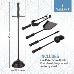 Valiant Fireside Companion Tool Set Includes Shovel, Tongs, Poker, Brush And Classic Stand - thumbnail 3