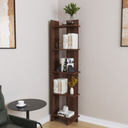 Living And Home 5 Tier Brown Modern Wooden Corner Bookcase Ladder Shelf Plants Stand - thumbnail 1