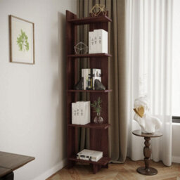 Living And Home 5 Tier Brown Modern Wooden Corner Bookcase Ladder Shelf Plants Stand - thumbnail 2