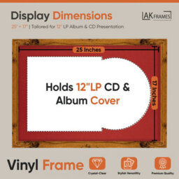 "AK Frames 25X17"" Rustic Oak Modern Vinyl Record Frame With Crimson Mount For 12 Inch Lp Cover & Disc - Overlapped Design" - thumbnail 2