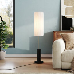 Thehotsale 127Cm Height E27 1-Light Fabric Lampshade Floor Lamp With Foot Switch And Black Base - thumbnail 2