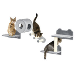 Pawhut Cat Wall Furniture With Platforms, Steps, Perch, Cat House - Grey - thumbnail 2