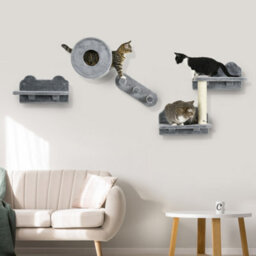 Pawhut Cat Wall Furniture With Platforms, Steps, Perch, Cat House - Grey - thumbnail 1