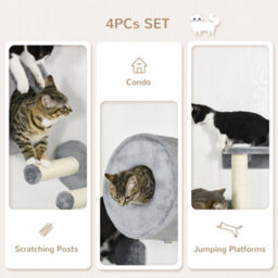 Pawhut Cat Wall Furniture With Platforms, Steps, Perch, Cat House - Grey - thumbnail 5