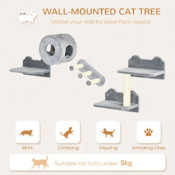 Pawhut Cat Wall Furniture With Platforms, Steps, Perch, Cat House - Grey - thumbnail 4