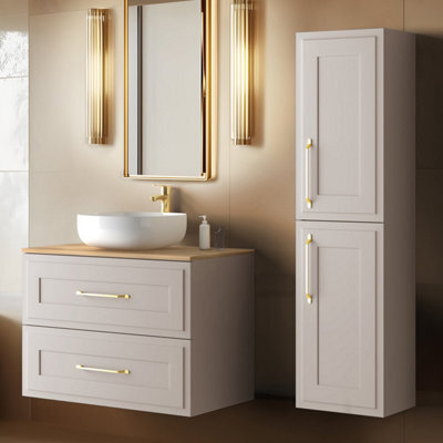 Heze Furniture Classic 2 Bathroom Vanity Units Wall Cabinets Set 35Cm & 80Cm With Worktop - Cashmere - image 1