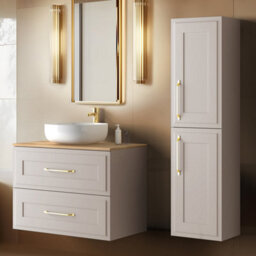 Heze Furniture Classic 2 Bathroom Vanity Units Wall Cabinets Set 35Cm & 80Cm With Worktop - Cashmere - thumbnail 1