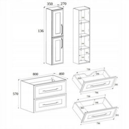 Heze Furniture Classic 2 Bathroom Vanity Units Wall Cabinets Set 35Cm & 80Cm With Worktop - Cashmere - thumbnail 9