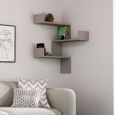 Decortie Luksa Modern Wall Shelf Bookcase Wall Mounted Corner Zigzag Design Mocha Grey 60Cm - image 1