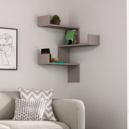 Decortie Luksa Modern Wall Shelf Bookcase Wall Mounted Corner Zigzag Design Mocha Grey 60Cm