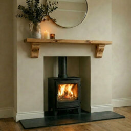 Off The Grain Wooden Mantel Shelf - Solid Pine With Corbels, Medium Wax - L100Cm - thumbnail 2
