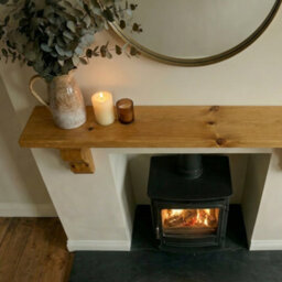 Off The Grain Wooden Mantel Shelf - Solid Pine With Corbels, Medium Wax - L100Cm - thumbnail 4