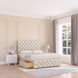 "Sloomy 4Ft Watson Plush Cream Bed Set With 2 Drawers & Footboard, Mattress & 54"" Headboard - Small Double"