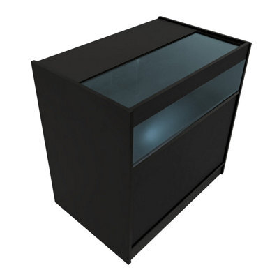 MonsterShop Black Shop Counter Led Light B 900mm Lockable Sliding Doors 2 Keys Retail Storage Unit Display Showcase Cabinet Reception Desk - image 1