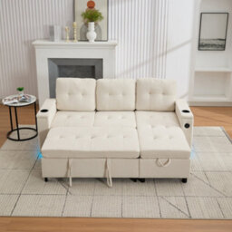 Btm L Shaped Sofa Bed With Storage, 3 Seater, Usb, Led Lights, 2 Cup Holders, Beige, 208X146X89.5Cm - thumbnail 5