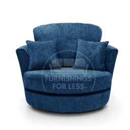 Furnishings For Less UK Monaco Chenille Fabric Swivel Chair 360 Rotation Foam Blue