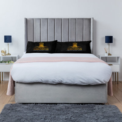 UKBEDFURNITURE Bella Silver Plush Wingback Divan Bed Base With 54 Inch Headboard & 10 Inch Orthopaedic Mattress - No Storage - image 1