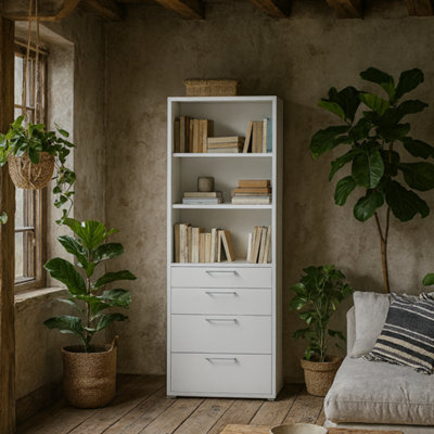 Wyld Haus Dris White Wooden Bookcase 2 Shelves 4 Drawers - image 1