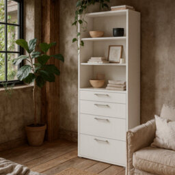 Wyld Haus Dris White Wooden Bookcase 2 Shelves 4 Drawers - thumbnail 2