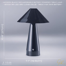 Happy Homewares Gloss Black Rechargeable Touch Dimmable Table Lamp With Matching Metal Shade - thumbnail 5