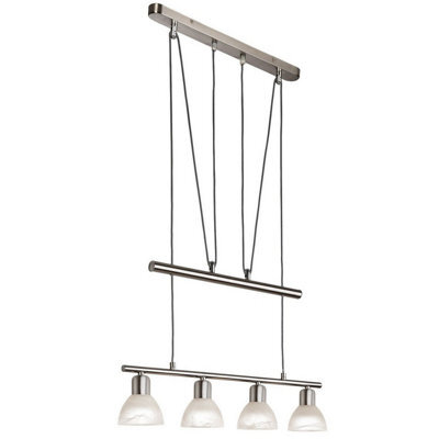 Luminosa Lighting Luminosa Daytona Bar Pendant Ceiling Light Nickel Matt Alabaster Optic Glass Shade 4X E14 3000K - image 1