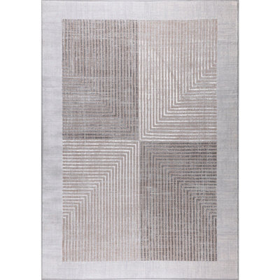 Livabliss Lustro-Modern Grey Beige Off-White Graphic Living Dining Bedroom Rug 160 X 220 Cm Easy Care, Non Shedding - image 1