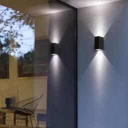 Pro elec Outdoor Square Wall Mounted Gu10 Led Downlight Ip44 Garden Light - Black - thumbnail 2