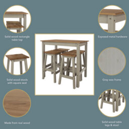 Core Products Corona Breakfast Table & 4 High Stool Set, Linea Grey Waxed Pine H100.0Cm X W100.0Cm X L64.0Cm - thumbnail 6