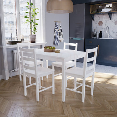 Lassic Vida Designs Yorkshire White Solid Pine 4 Seater Dining Set With 4 Chairs - image 1