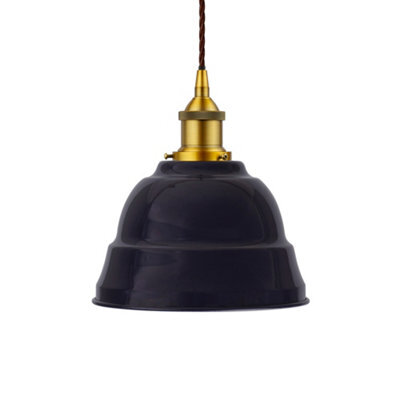 Navy Blue Lincoln Painted Dome Pendant Light With Antique Gold Lamp Holder And Brown Twisted Cable - Se Home - image 1