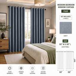 Aspire Homeware Grey Linen 100% Blackout Curtain Thermal Insulated Eyelet Curtain Pair (W)168Cm X (D)228Cm With Tie Back - thumbnail 7