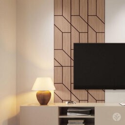 Wvh Walnut Trapeze Geometric Wood Veneer Acoustic Felt Backing Decorative Sound-Absorbing Solution For Homes, Offices, And Studios - thumbnail 5