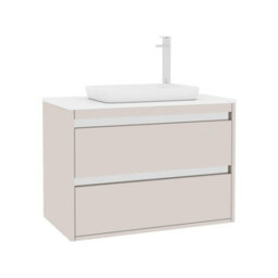 Royal Bathrooms Orion 800mm Warm Taupe Wall Hung Plain White Countertop Vanity Unit 2 Drawer With Qubix Basin & Chrome Accent Trim - thumbnail 6