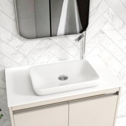 Royal Bathrooms Orion 800mm Warm Taupe Wall Hung Plain White Countertop Vanity Unit 2 Drawer With Qubix Basin & Chrome Accent Trim - thumbnail 5