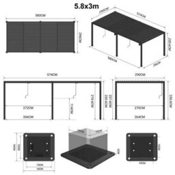Sunopy 5.8X3M Premium Aluminium Matte Black Freestanding Pergola - thumbnail 9