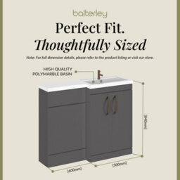 Balterley Right-Hand Bathroom Vanity And Wc Unit Combination With Basin - 1100mm - Gloss Grey With Brushed Bronze Handles - thumbnail 5