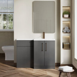 Balterley Right-Hand Bathroom Vanity And Wc Unit Combination With Basin - 1100mm - Gloss Grey With Brushed Bronze Handles - thumbnail 2