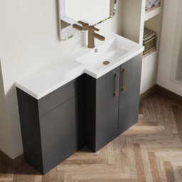 Balterley Right-Hand Bathroom Vanity And Wc Unit Combination With Basin - 1100mm - Gloss Grey With Brushed Bronze Handles - thumbnail 3