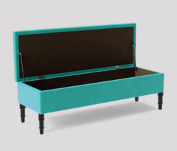 Alyana Ottoman Bench With Storage And Turned Wooden Legs, 90Cm Wide Ottoman Box - Teal Plush Velvet - thumbnail 2