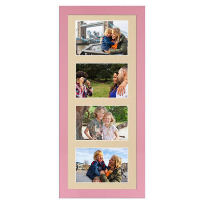 AK Frames 50X20Cm Pastel Pink Modern Multi Photo Frame With Ivory Mount - Holds 4 Apertures (4X) 6X4 Photos - image 1
