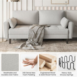 Yaheetech Linen Fabric  Upholstered 2 Seater Sofa Couch With 2 Pillows Griege - thumbnail 5