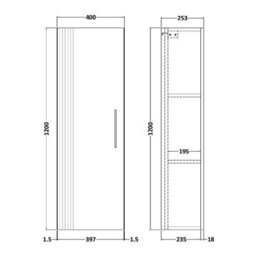 Nuie 400 Tall Unit,nuie Deco 1 Door Wall Hung Tall Storage Unit 400mm Wide - thumbnail 4